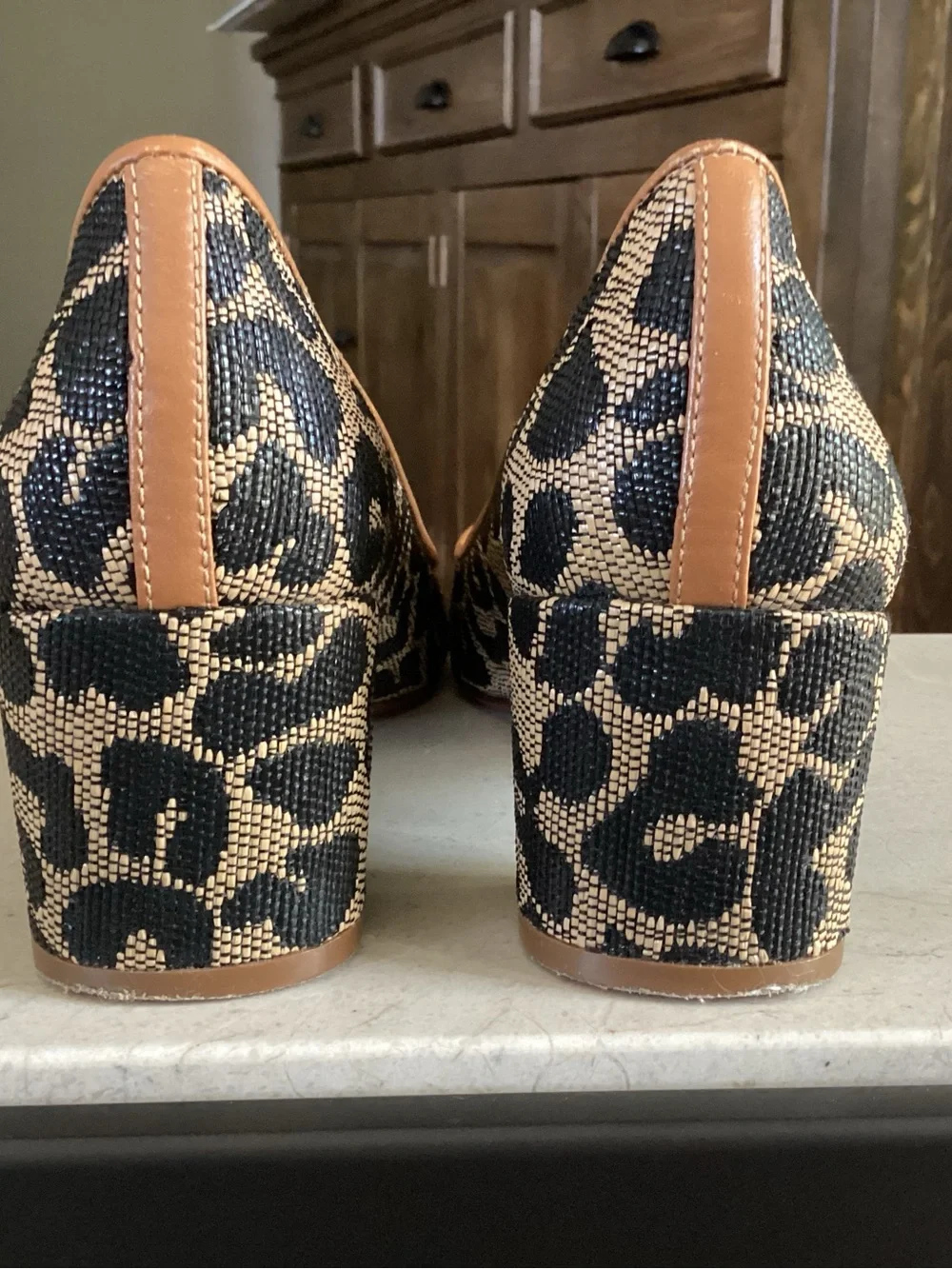 Tory Burch Leopard-Print Block Heel Pumps in Black and Brown